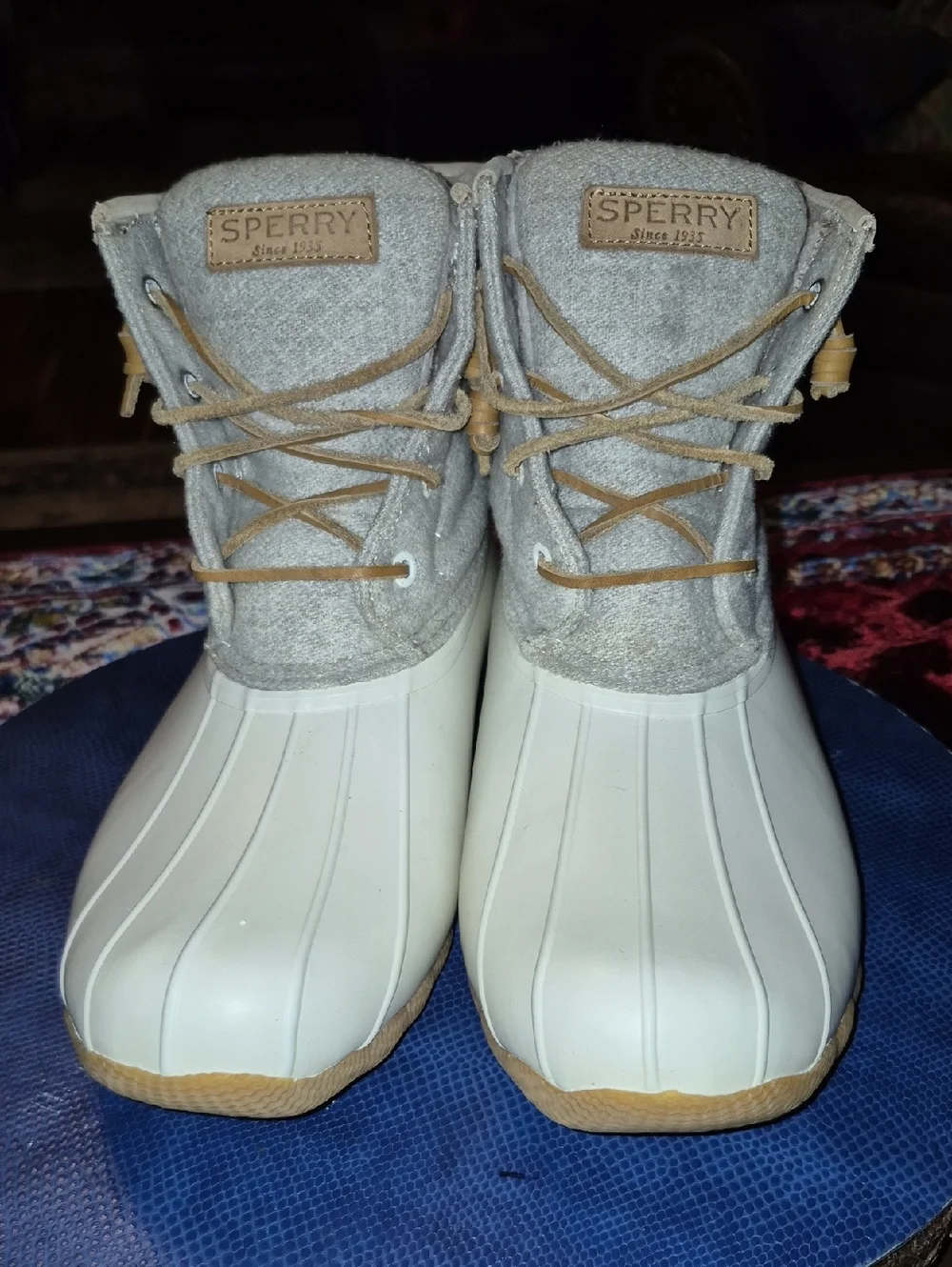 Sperry  Saltwater cream&gray Duck Boots. EC. 3M Thinsulate Womens Sz 10.(#2015S)